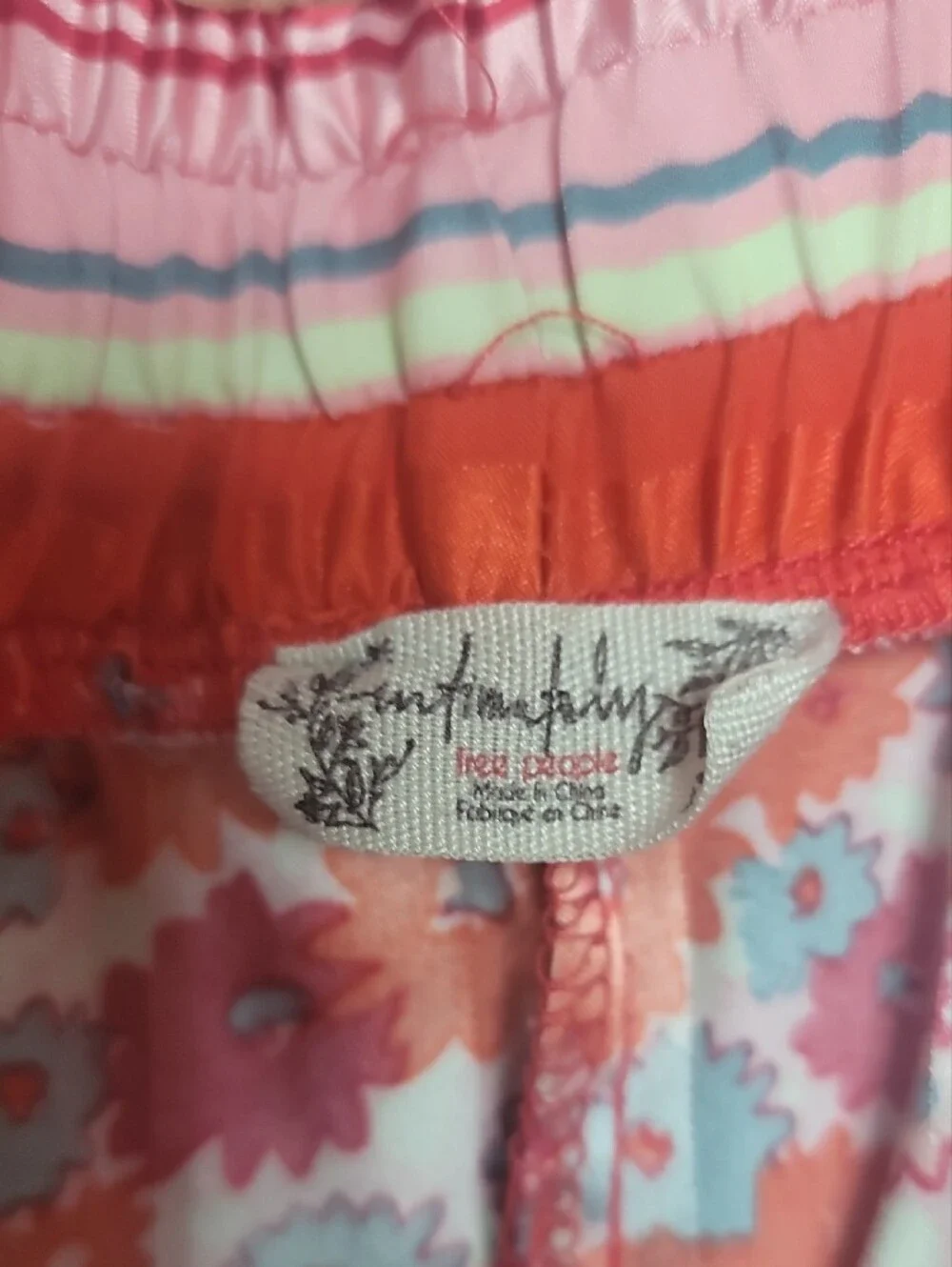 Free People Red Floral Short Pajama Set with Aqua Trim